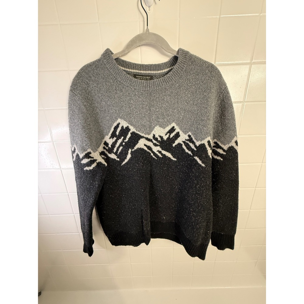 Banana Republic Mens XL Mountain Intarsia Italian Wool Blend Crewneck Sweater - Picture 2 of 6